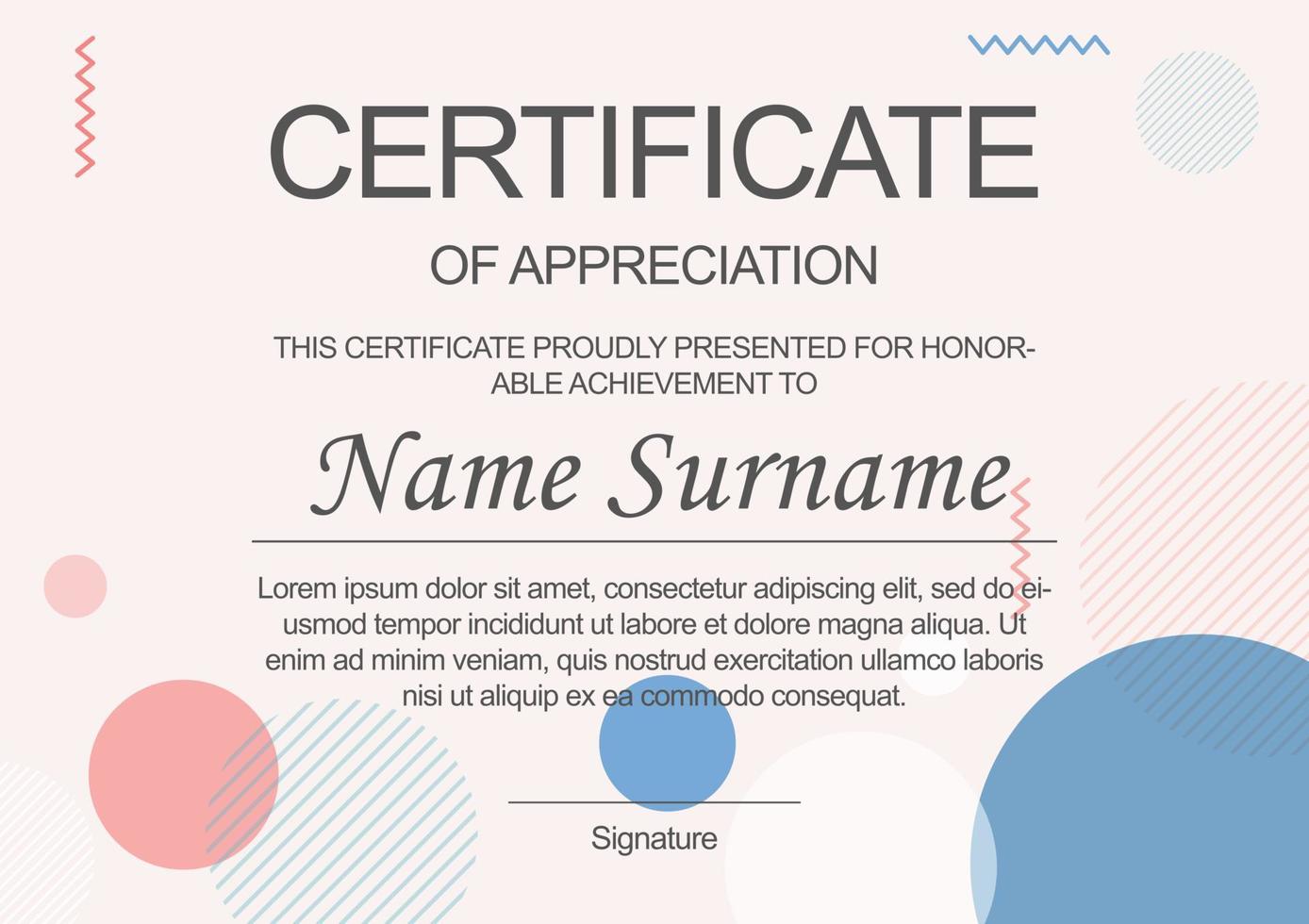 Certificate of appreciation template with abstract circles. Certificate template with modern pattern. Diploma vector template