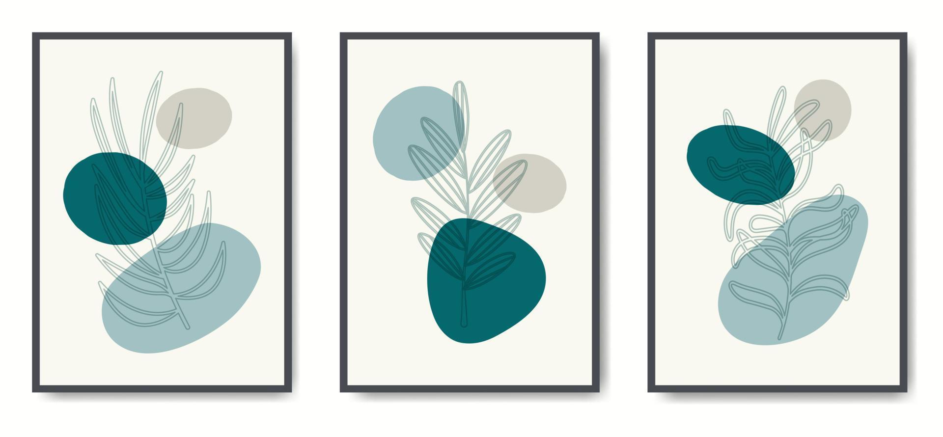 Set of abstract aesthetic mid century modern art. Botanical poster cover template. Minimal Illustrations for art print, postcard vector