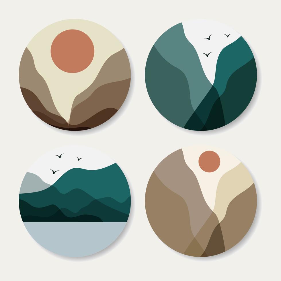 Set of various vector highlight covers. Abstract backgrounds. Mountains and lake objects