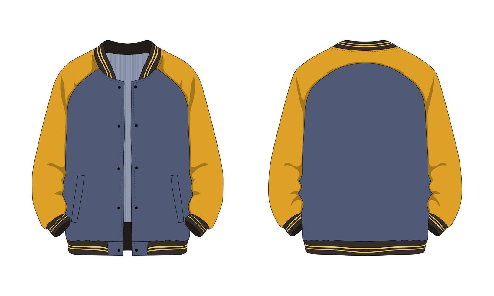 Raglan sleeve varsity jacket front and back. Sports jackets, baseball jackets vector