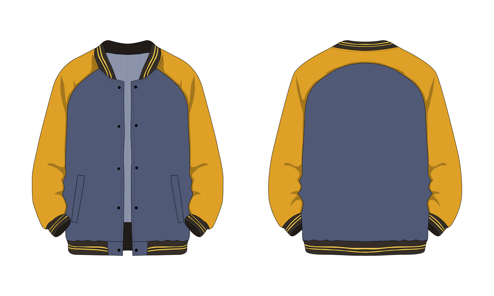 Raglan sleeve varsity jacket front and back. Sports jackets, baseball ...