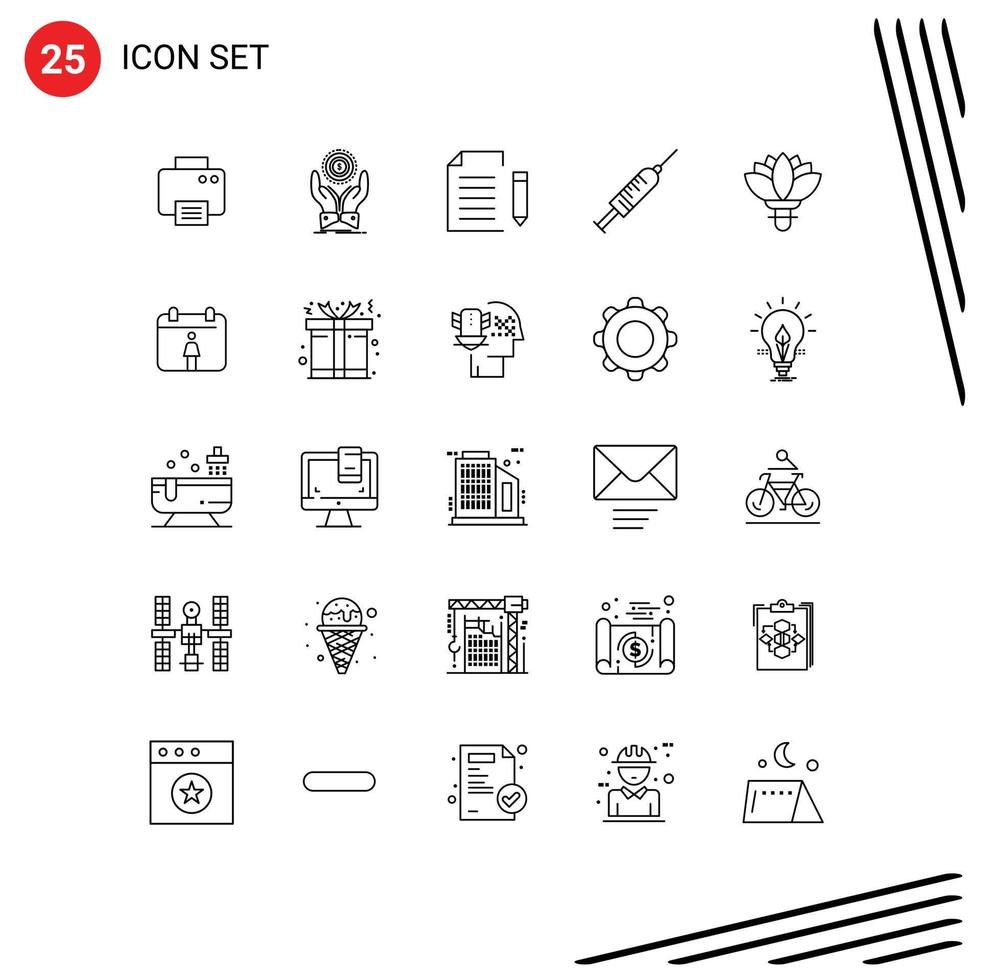 Modern Set of 25 Lines Pictograph of needle injection income syringe file Editable Vector Design Elements