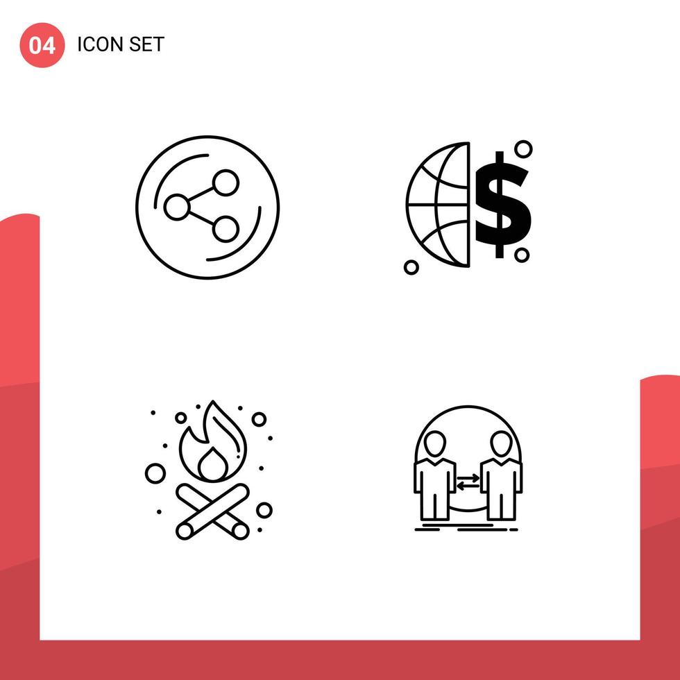 4 Universal Line Signs Symbols of share man finance bonfire user Editable Vector Design Elements