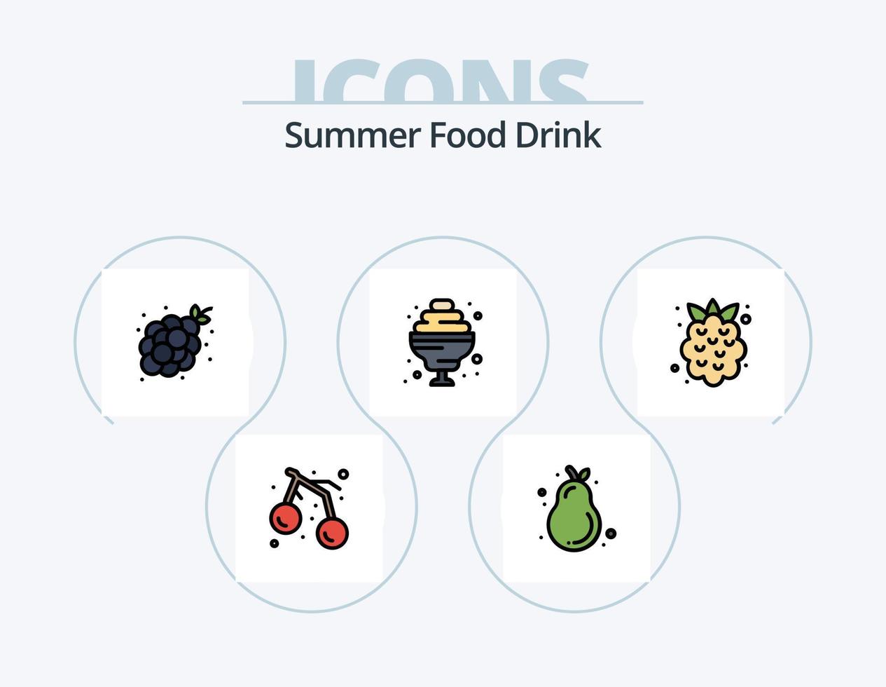 línea de bebida de comida de verano llena de icono paquete 5 diseño de icono. verano. verano. bebida. pera. pera cocodrilo vector