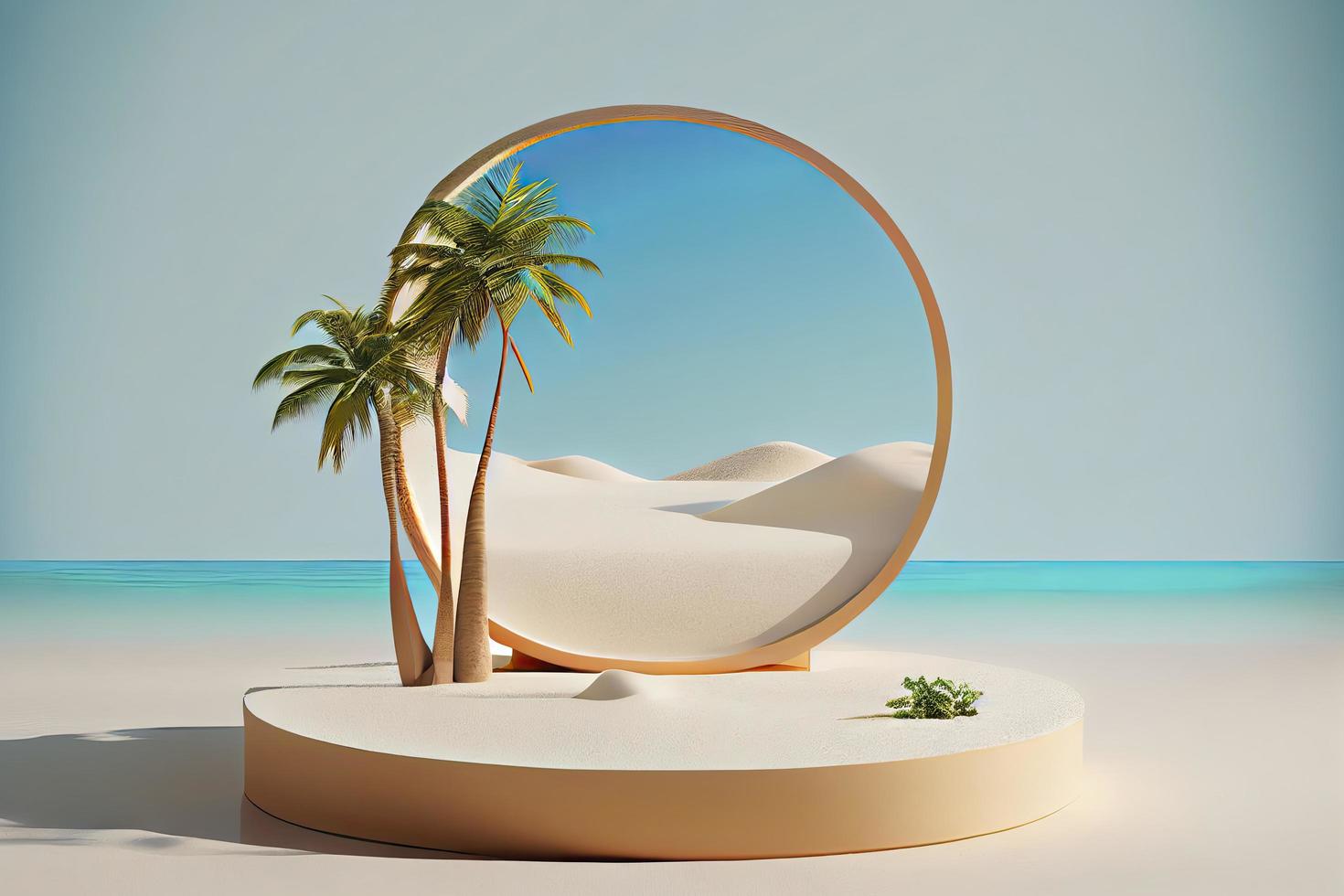 Summer tropical background, Podium on sand beach on sea background photo