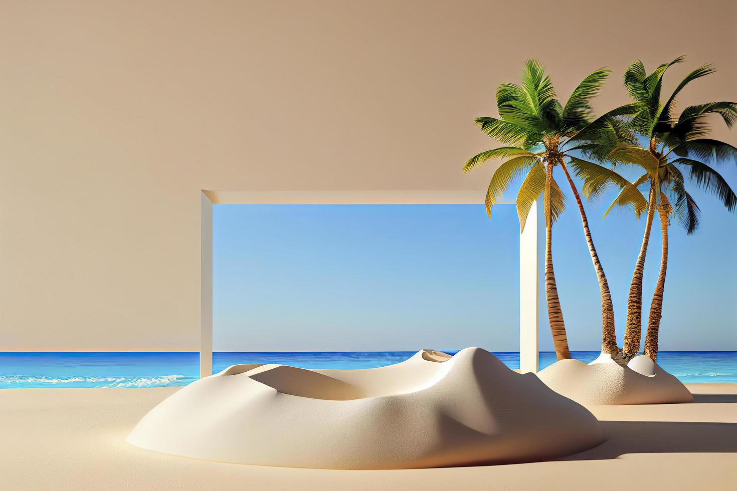 Summer tropical background, Podium on sand beach on sea background photo