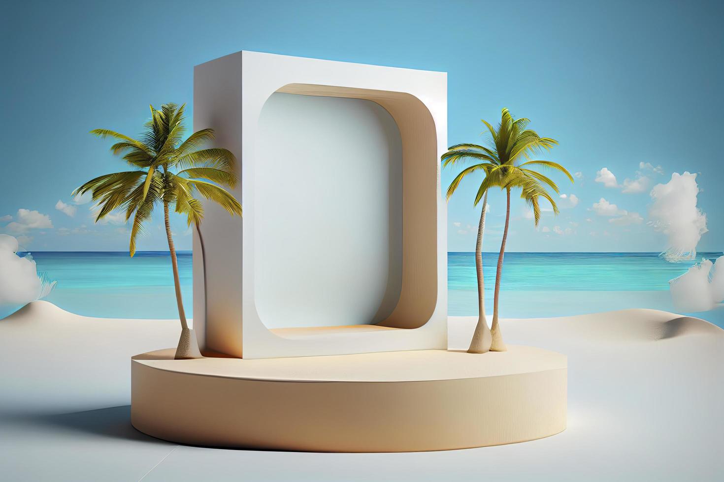 Summer tropical background, Podium on sand beach on sea background photo