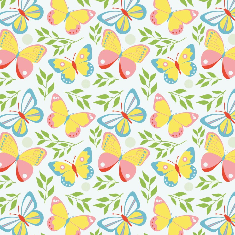 Spring Pattern With Butterflies. Ornament For Package Colorful Vector Illustration In Flat Style