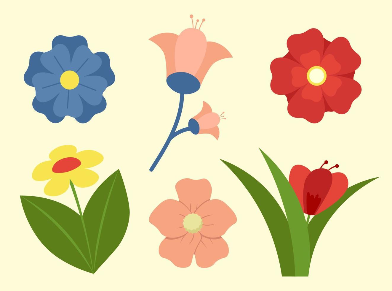 Collection Of Spring Flowers, Design Elements With Blooms Vector Illustration In Flat Style