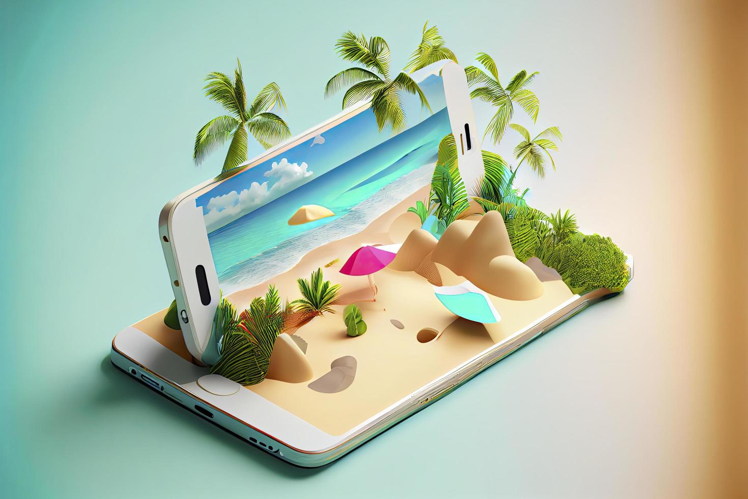 3d Smartphone. Summer and vacation concept photo