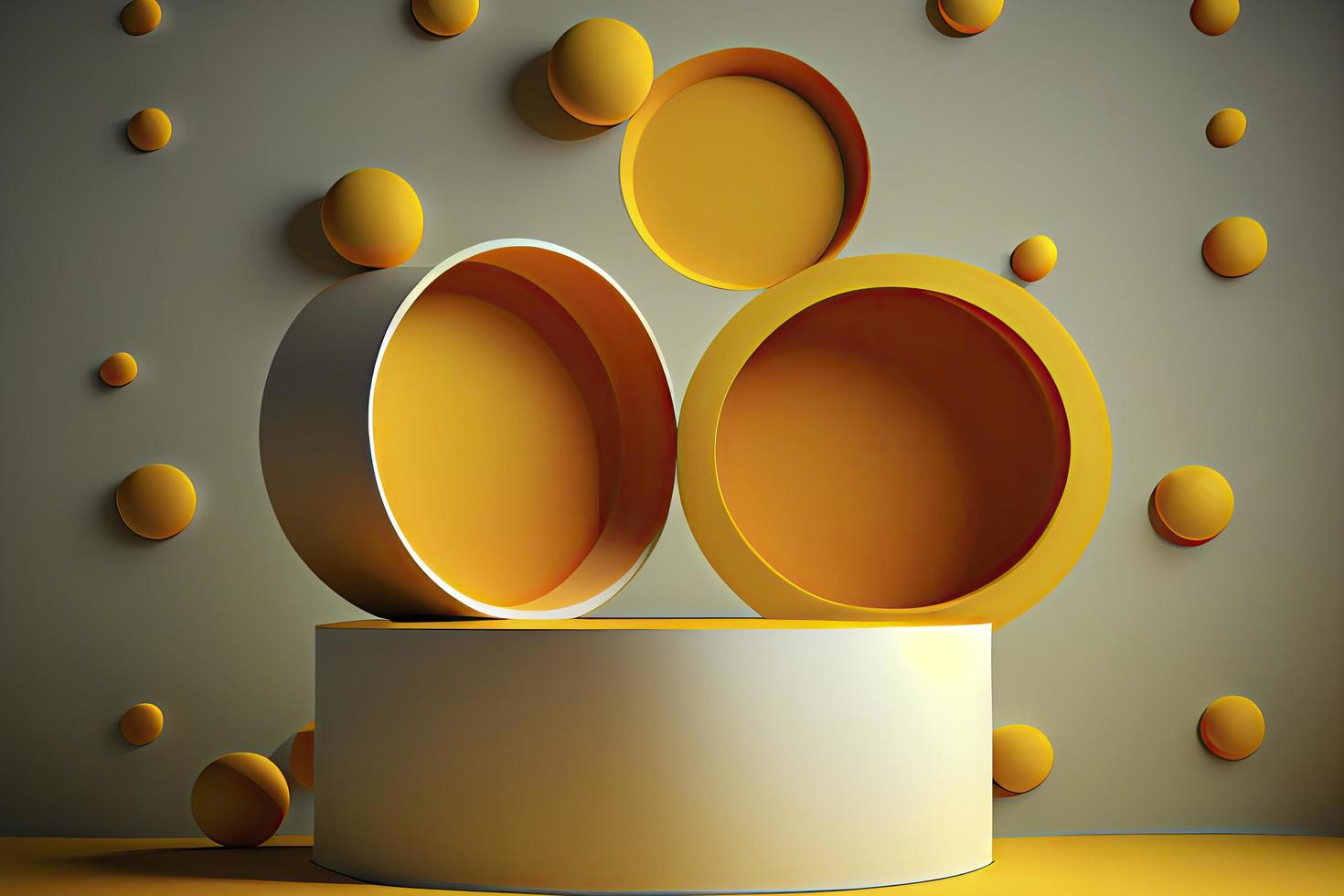 podium with yellow circles 3d rendering background photo