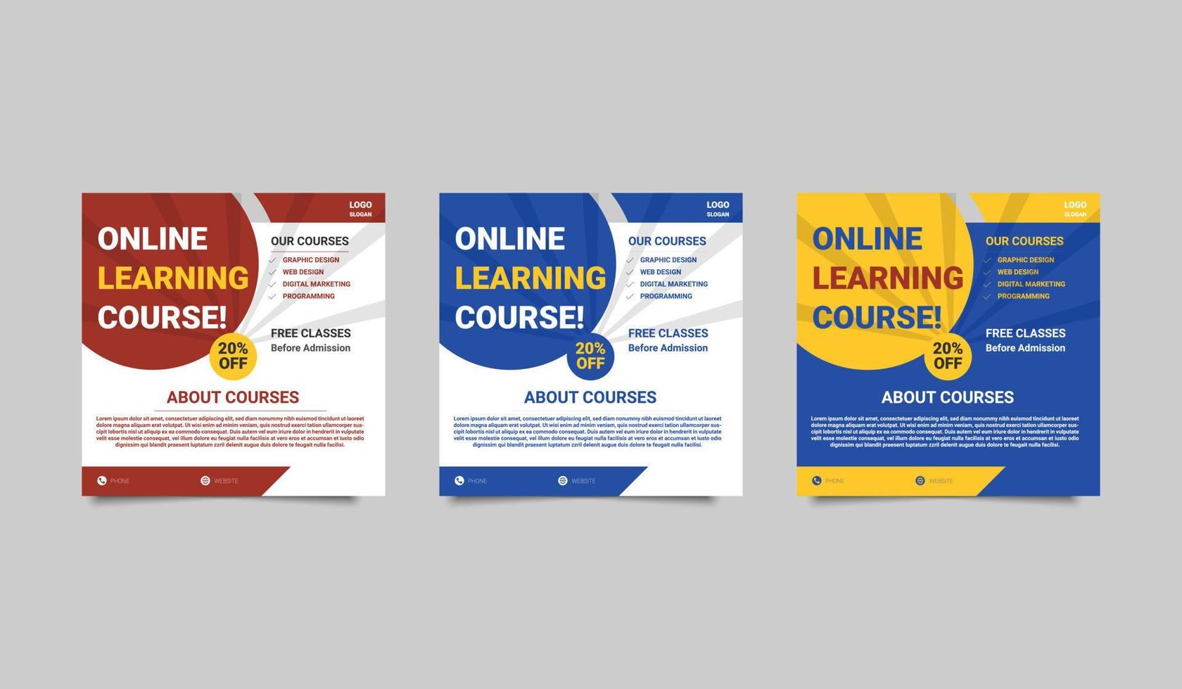 Online class social media post design. Tutoring Services Flyer  and Social Media Post Templates vector