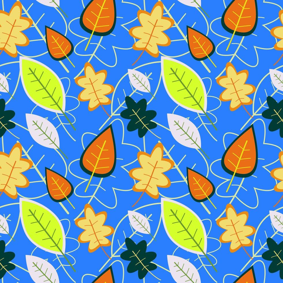 Seamless Pattern of Colorful Leaves with Sky Blue Background vector