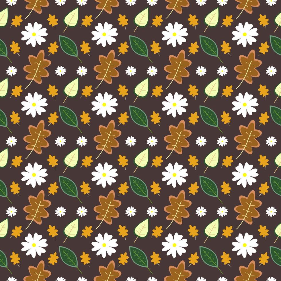Seamless Pattern of Jasmine and Leaves with Brown Background vector