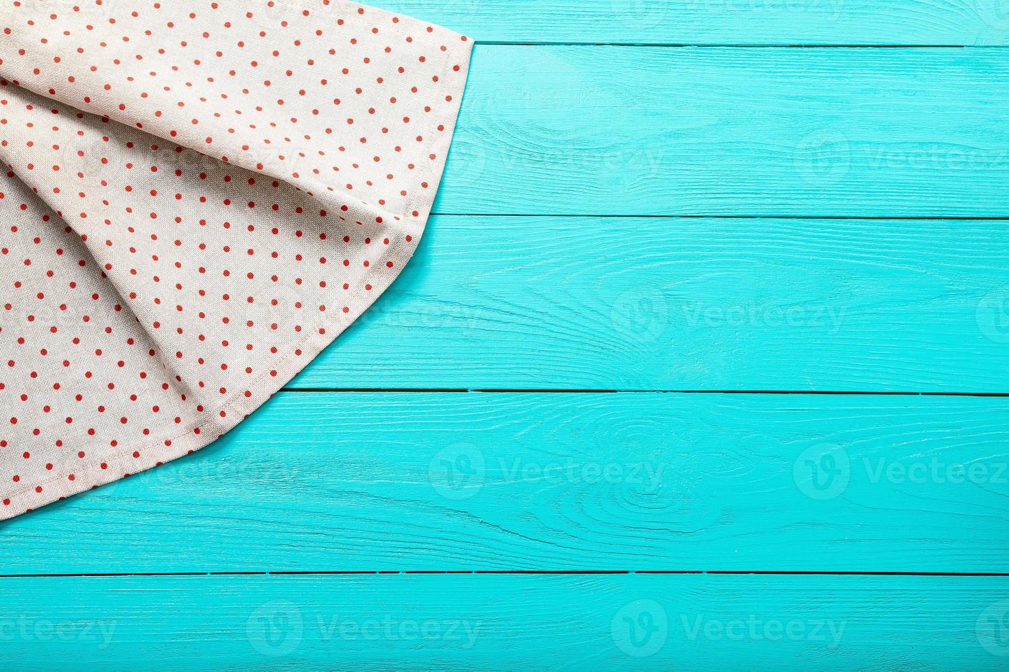 top view empty wooden table and tablecloth copy space photo