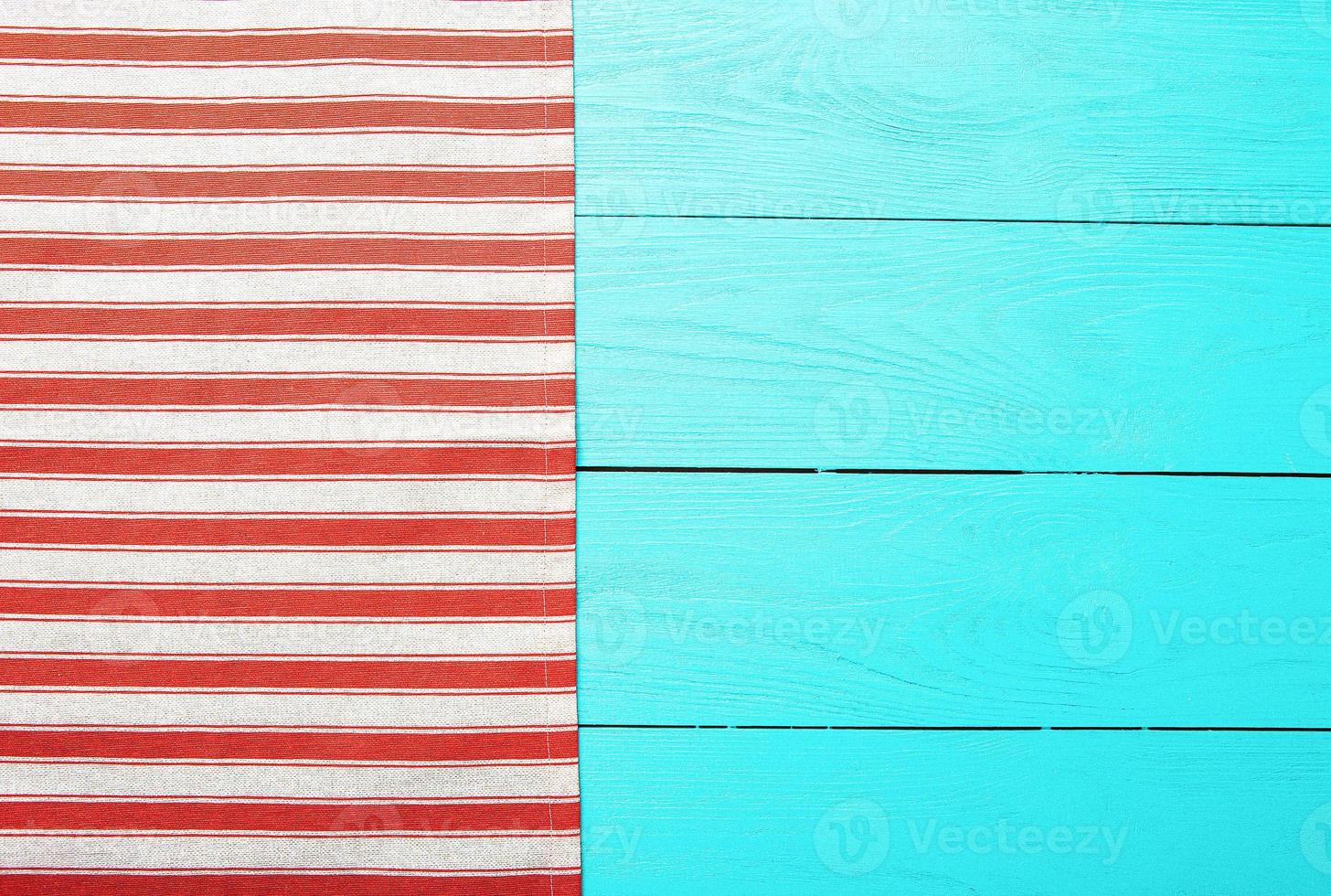top view empty wooden table and tablecloth copy space photo