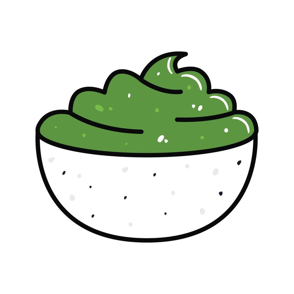 sushi al estilo de las caricaturas. lindo tazón de wasabi para el menú vector