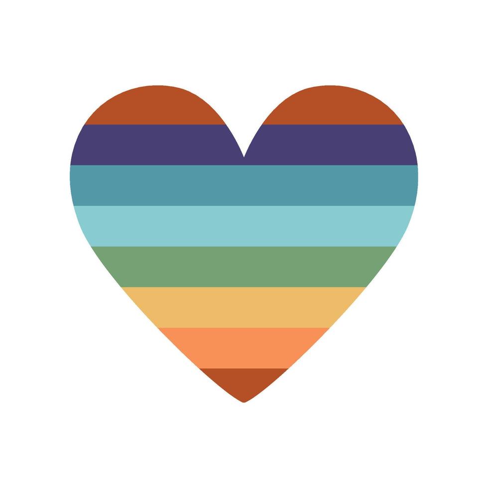 Flat vector hippy boho illustration. Hand drawn retro groovy rainbow pride heart
