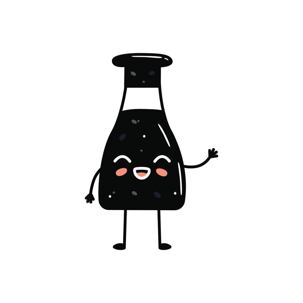 Kawaii sushi mascot in cartoon style. Cute soy sauce bottle for menu vector