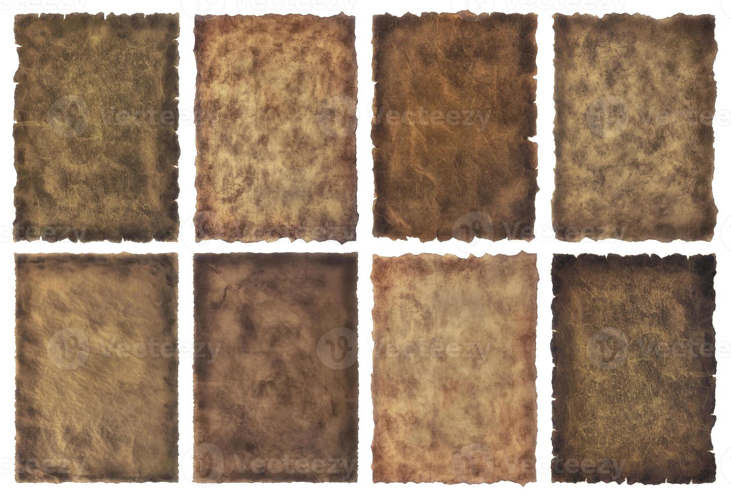 collection set old parchment paper sheet vintage aged or texture isolated on white background photo