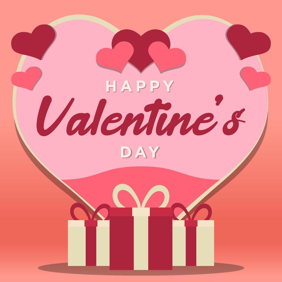 cartel de feliz día de san valentín con símbolo de corazón y fondo de caja de regalo. carteles para instagram vector