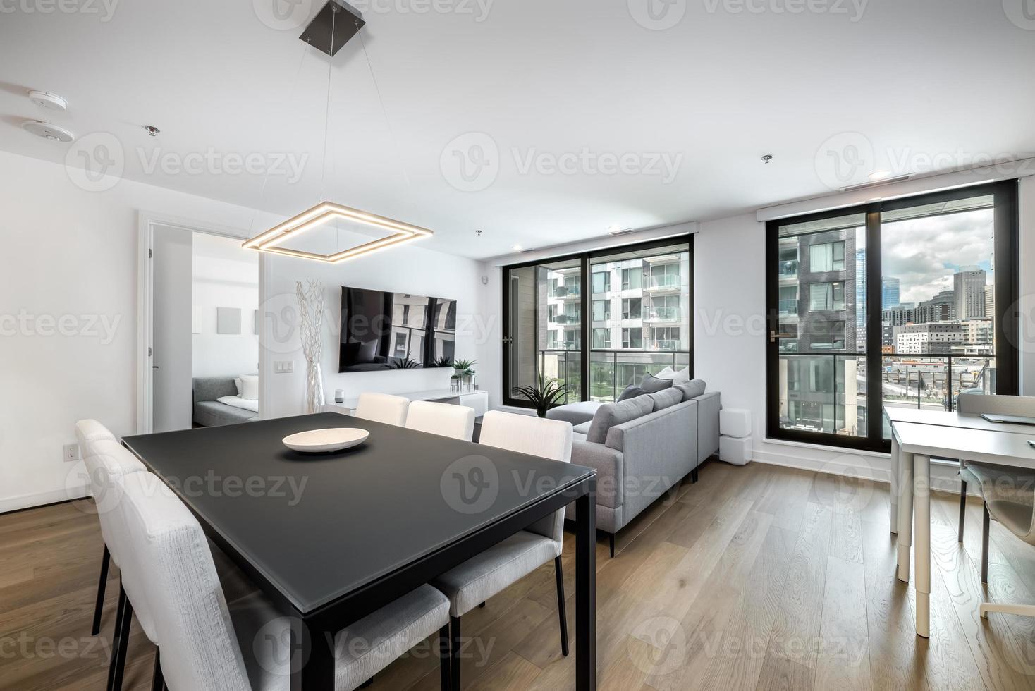 Modern apartment in new buliding in Montreal, Griffintown, Canada, fully staged and furnished photo