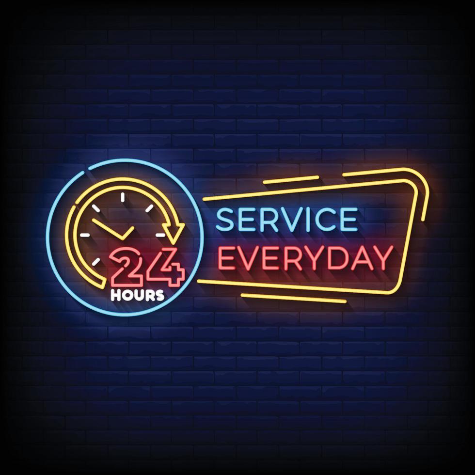 neon sign service everyday with brick wall background vector illustration