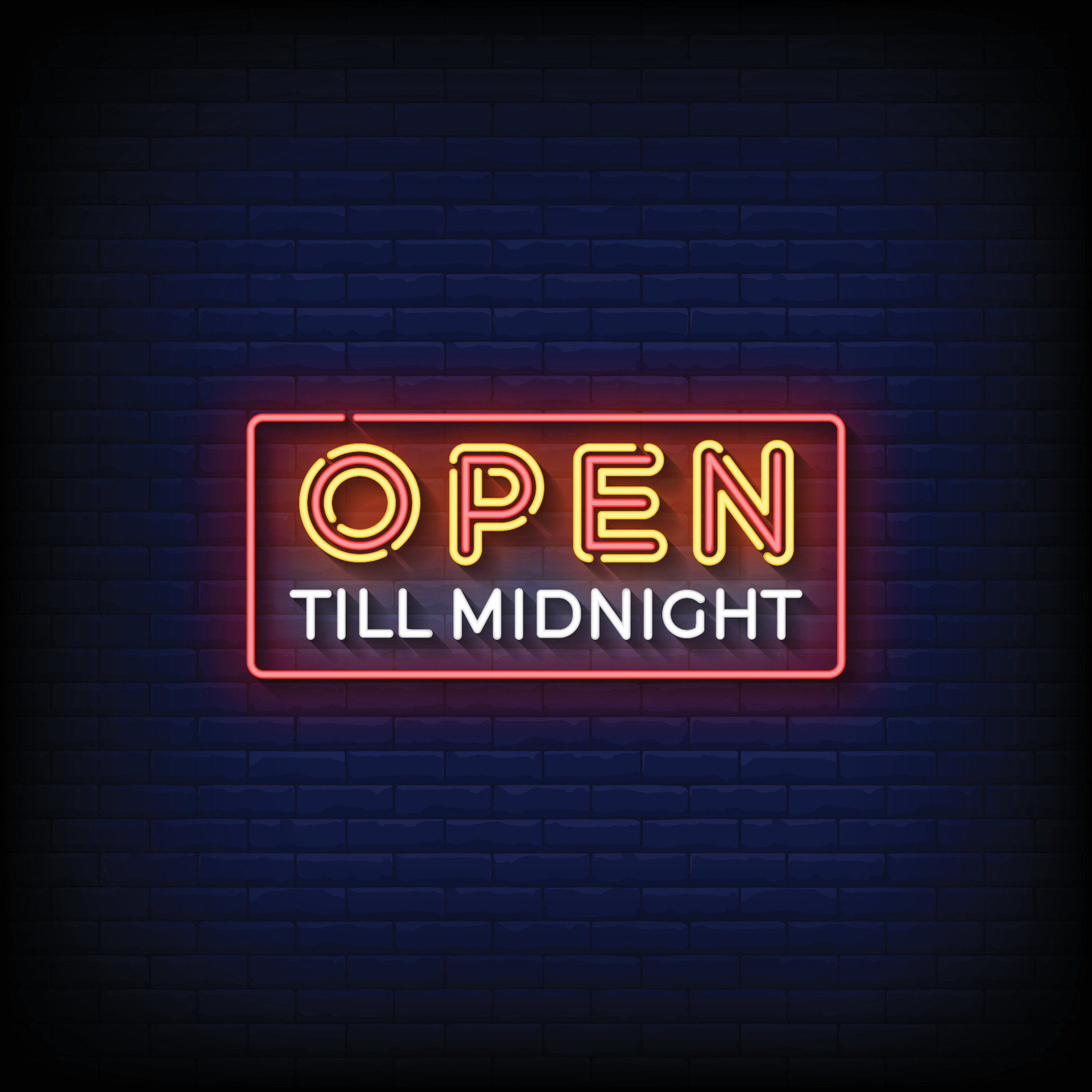 neon sign open till midnight with brick wall background vector illustration 17677192 Vector Art