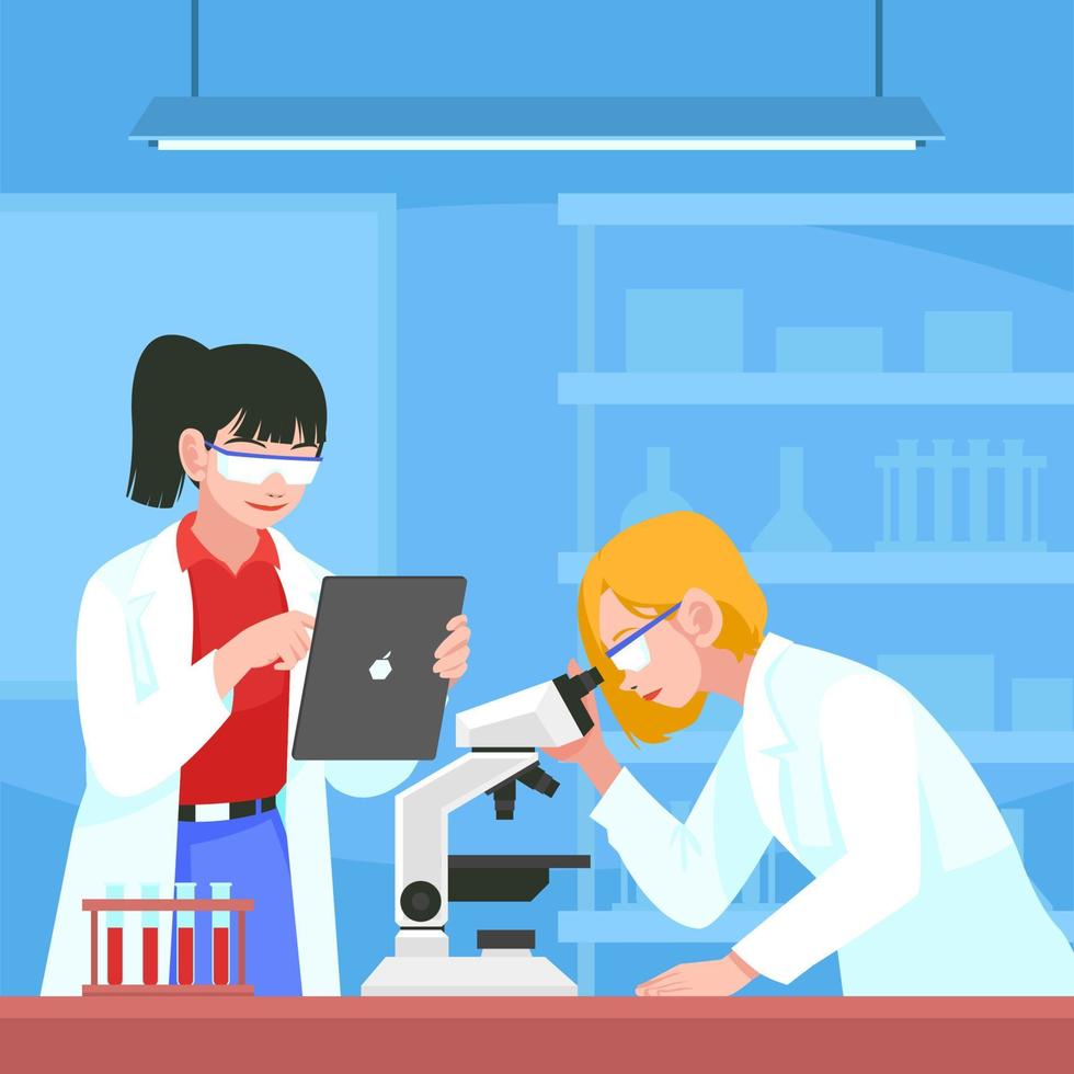 Two Female Scientist Doing Research in International Woman in Science Day vector