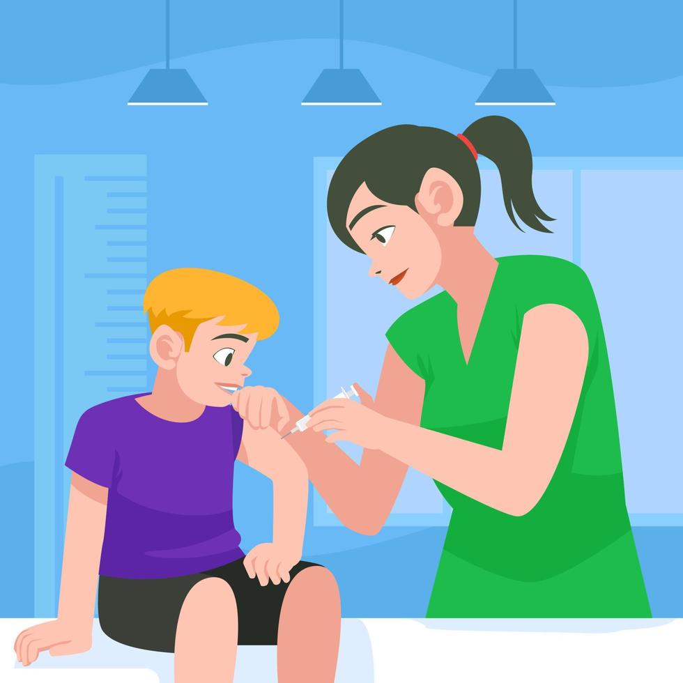 niño pequeño recibe una vacuna en el día de los servicios públicos de inmunización vector