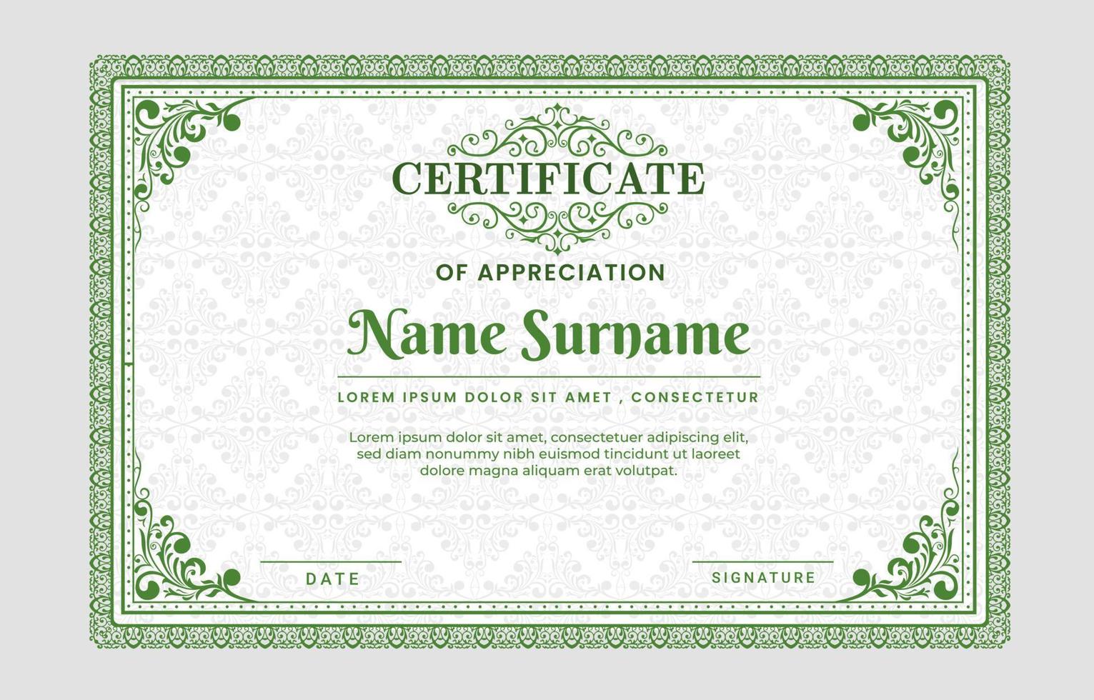 Green Victorian Classic Certificate Template vector