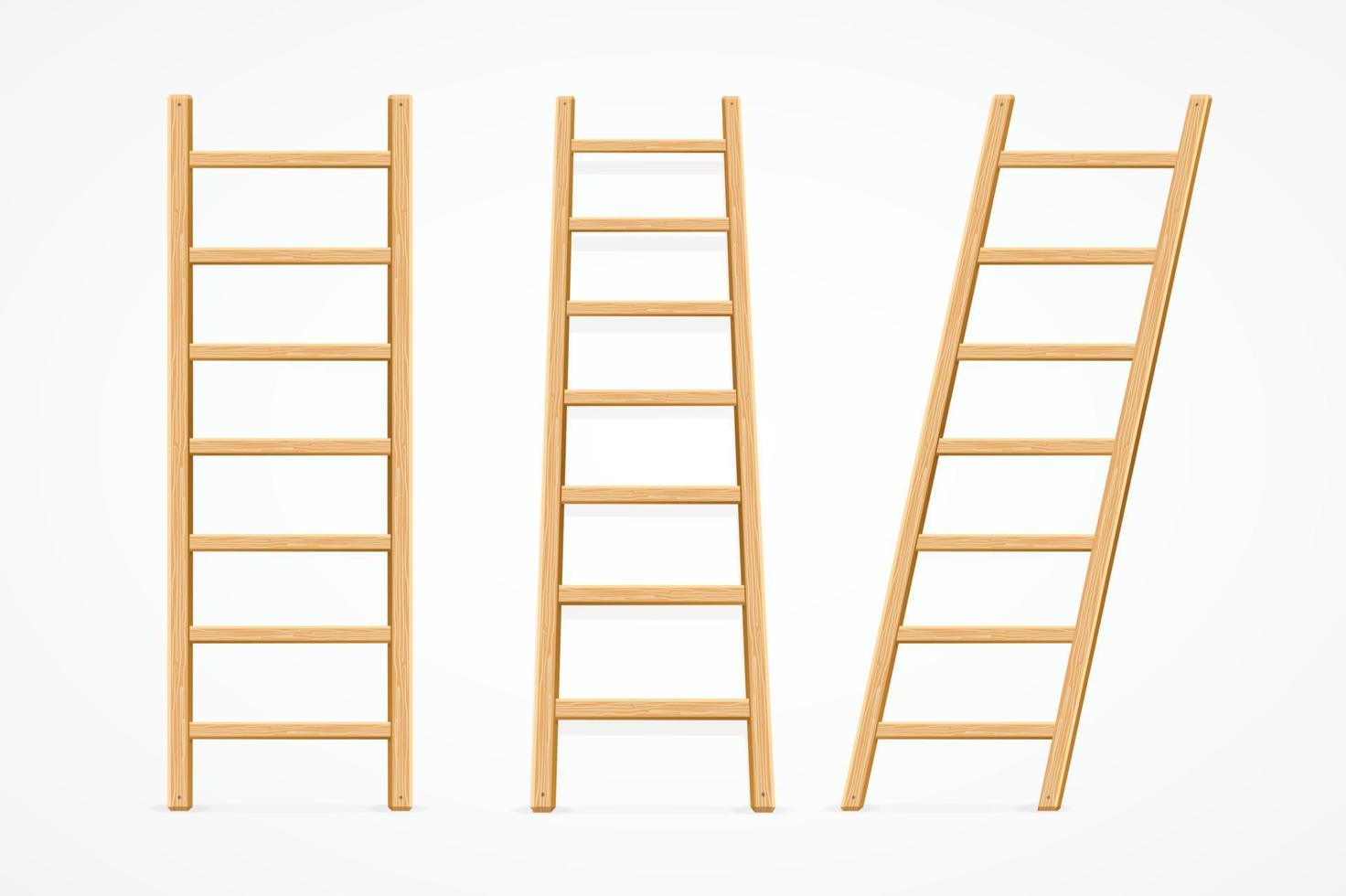 Realistic Detailed 3d Wooden Ladder Set. Vector