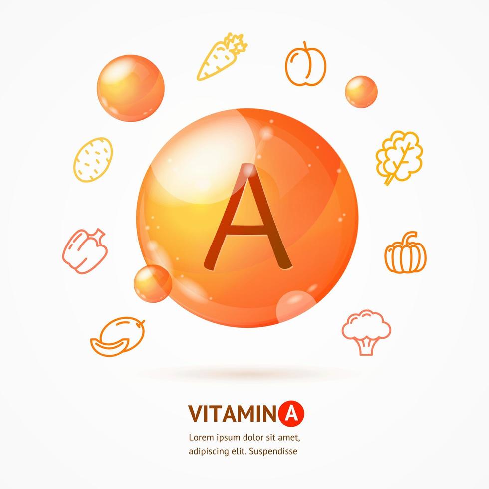 Realistic Detailed 3d Vitamin A Card Concept. Vector