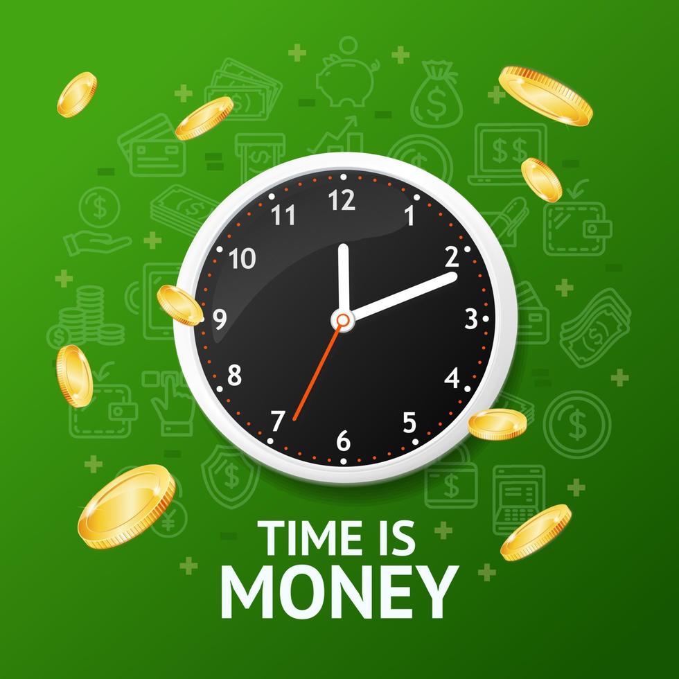 Time is Money Concept with Realistic Detailed 3d Wall Clock. Vector