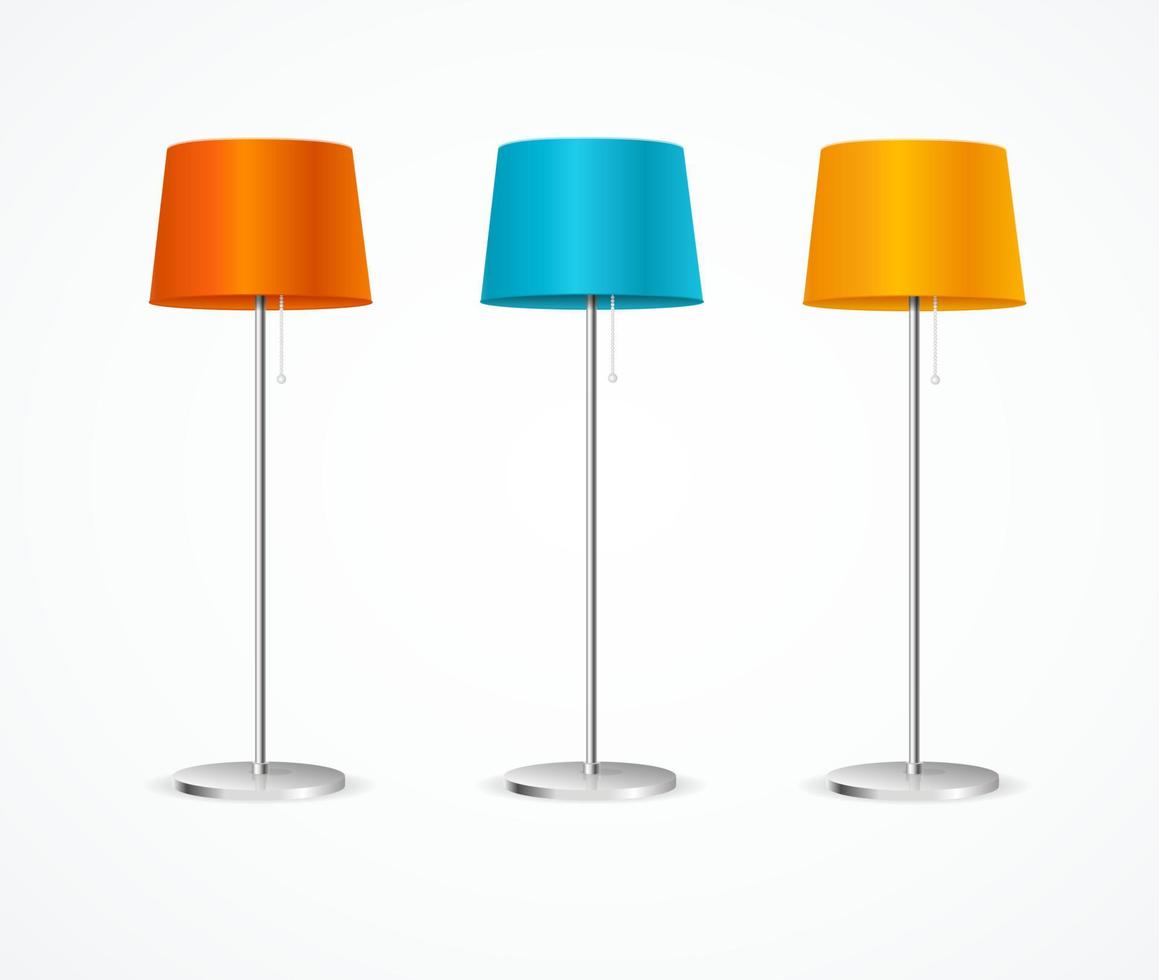 Realistic Detailed 3d Floor Lamp Color Set. Vector