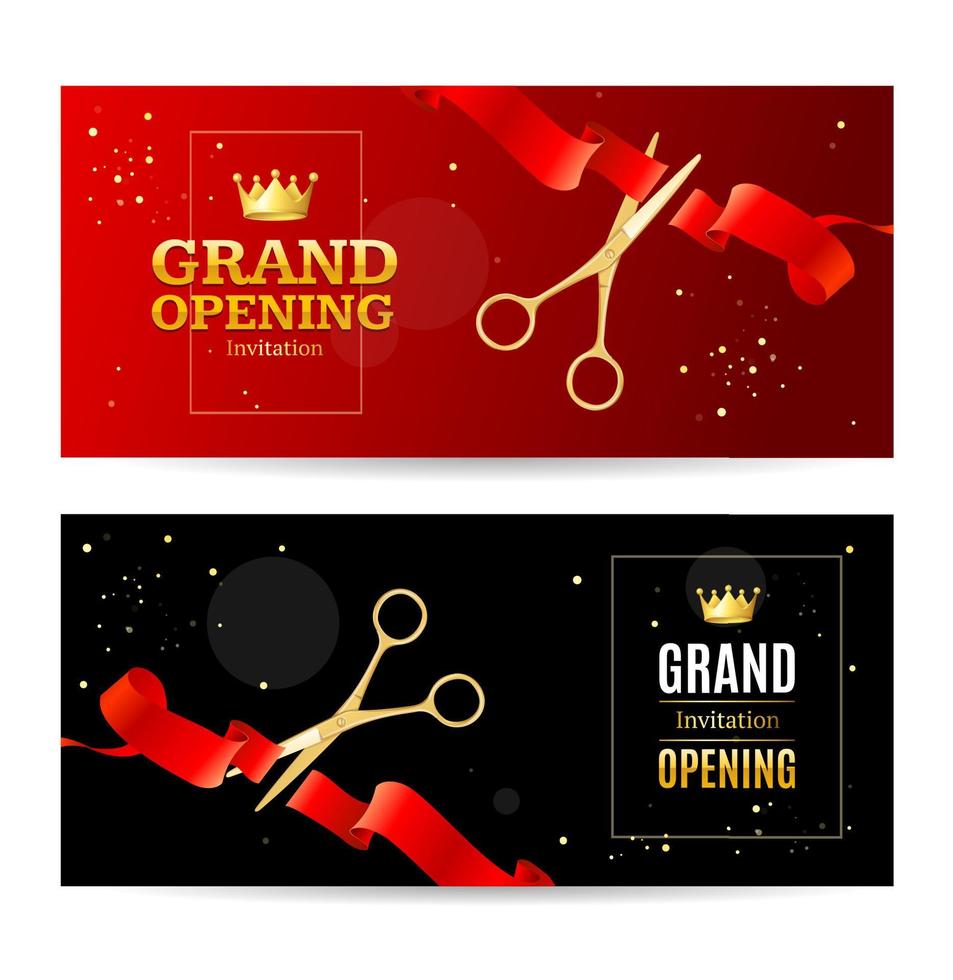 Realistic Detailed 3d Grand Opening Concept Banner Horizontal Set. Vector