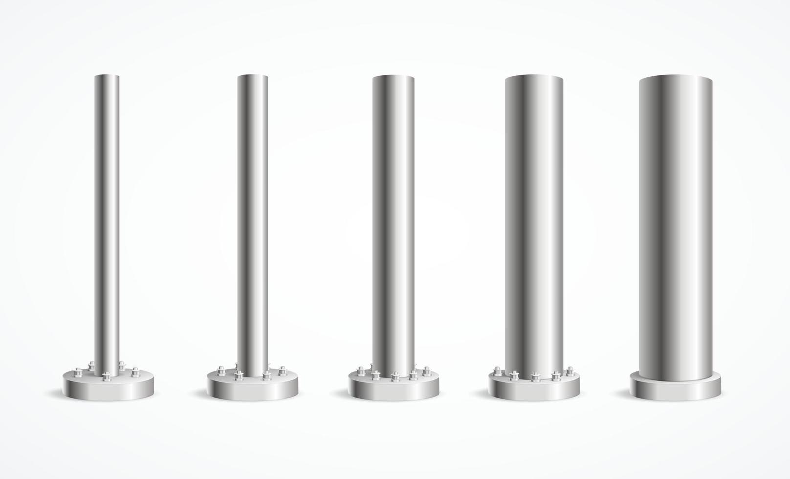 Realistic Detailed 3d Metal Pole Pillars Set. Vector