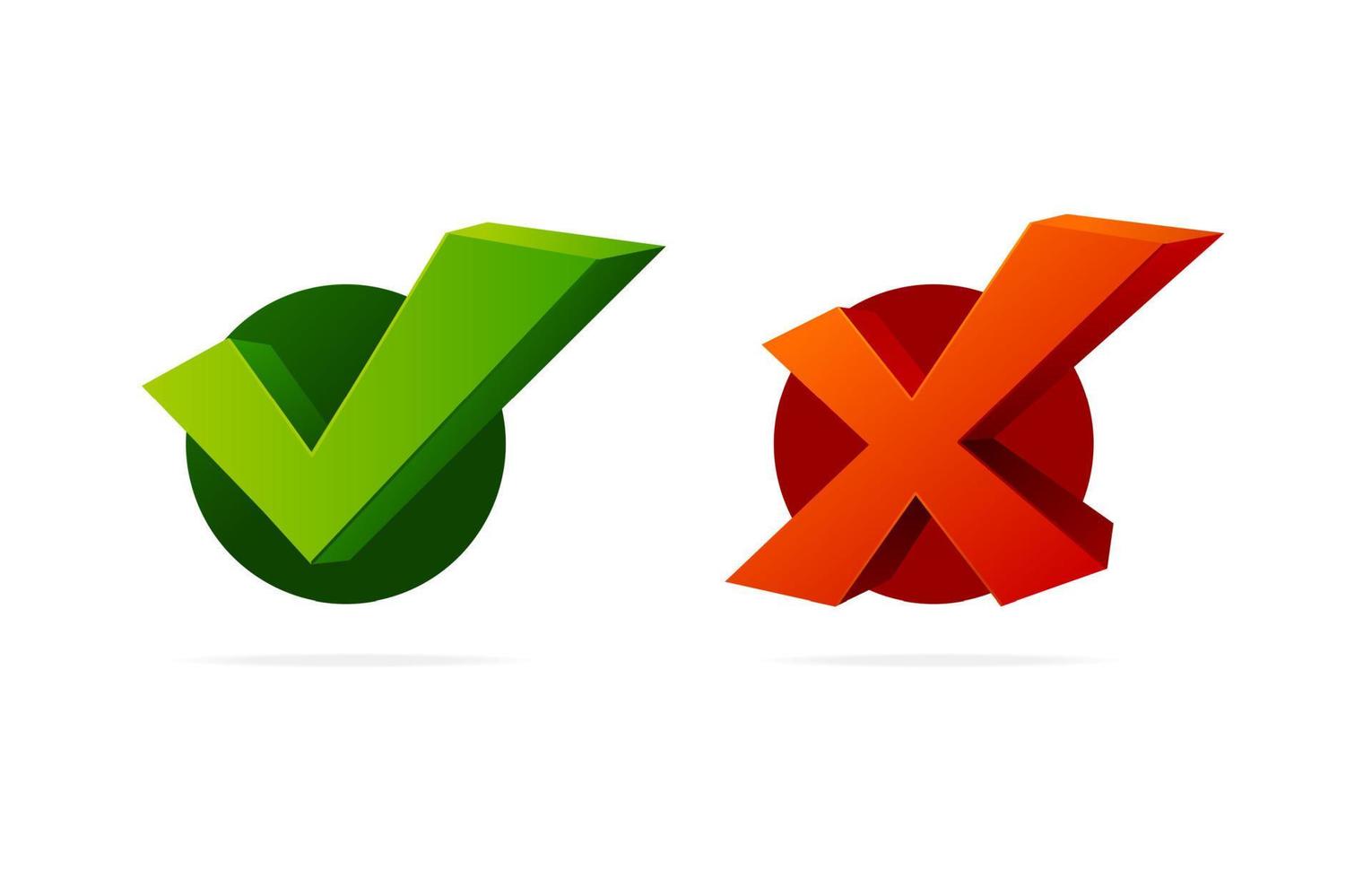 Realistic 3d Detailed Check Mark Yes and No Set. Vector
