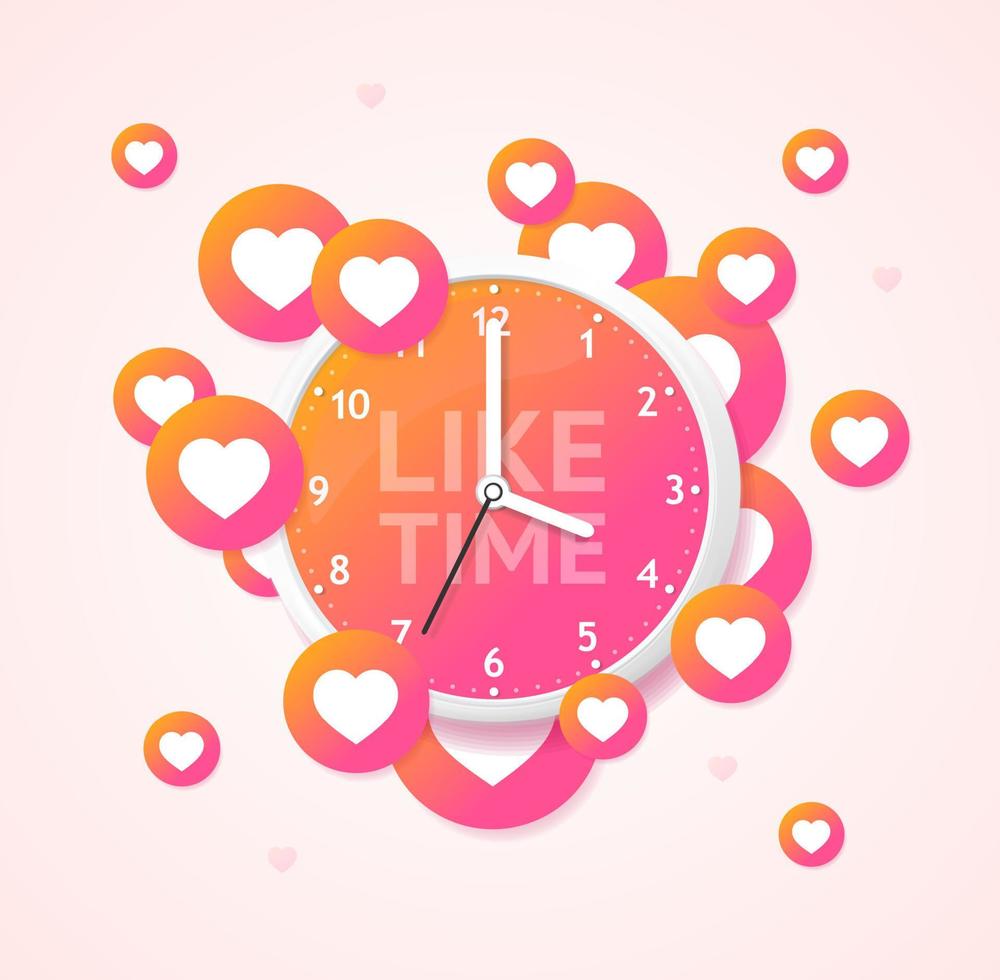 Like Time Concept with Realistic Detailed 3d Wall Clock. Vector