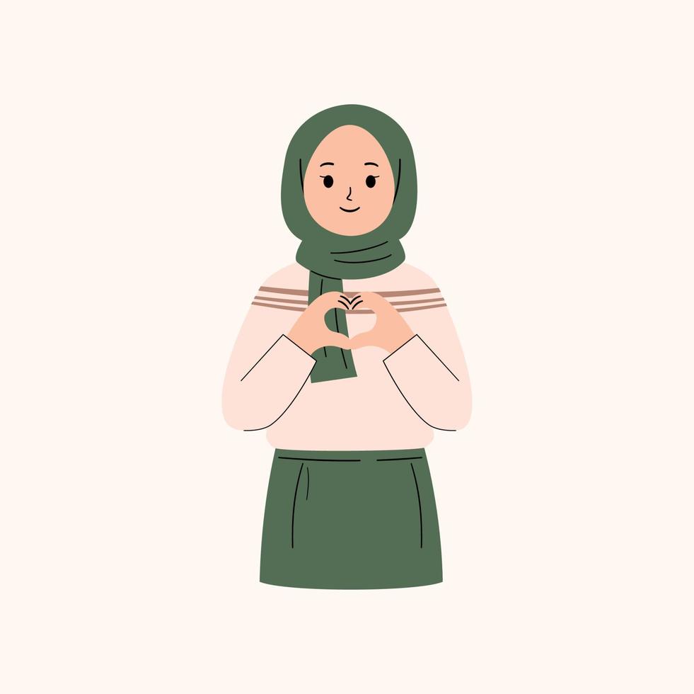 Muslim Woman with korean heart finger vector