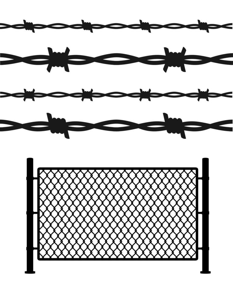 Silhouette Black Metal Fence Wire Mesh. Vector