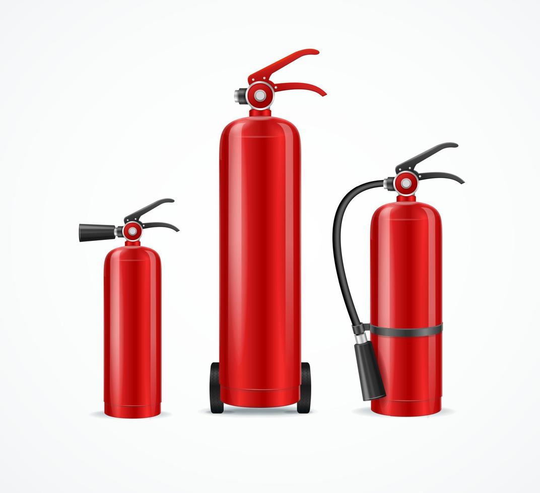 Realistic Detailed 3d Fire Extinguisher Set Vector