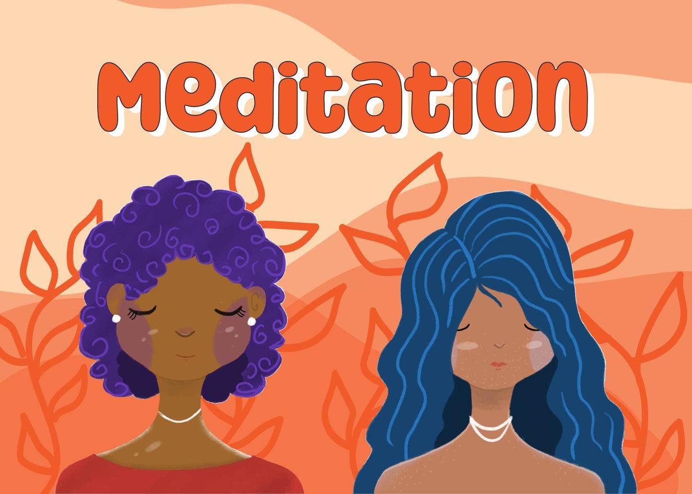the girls meditation vector