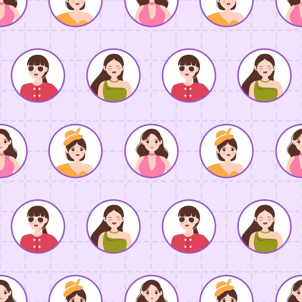 Women Day Seamless Pattern Design with Girl Ornament in Template Hand Drawn Cartoon Flat Illustration vector