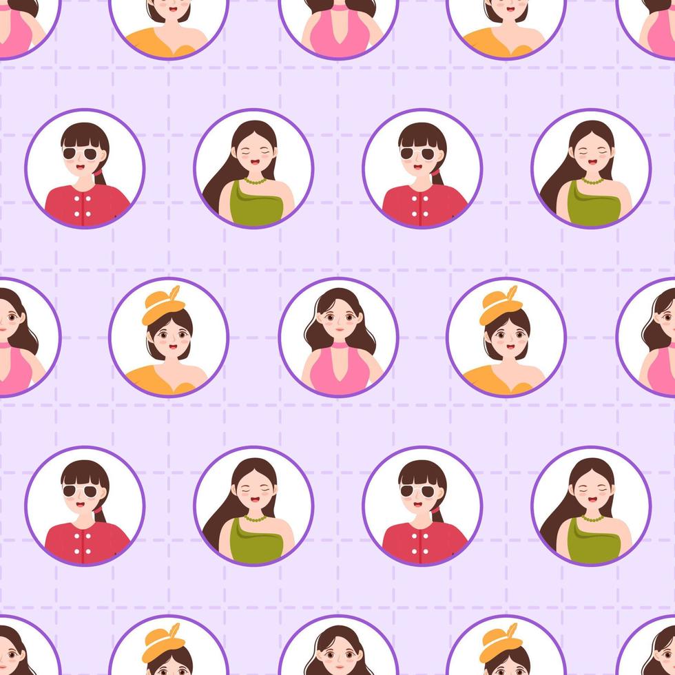 Women Day Seamless Pattern Design with Girl Ornament in Template Hand Drawn Cartoon Flat Illustration vector