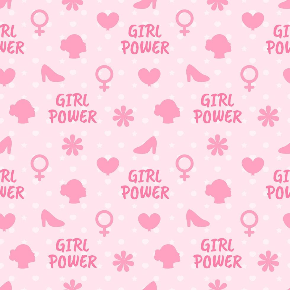 Women Day Seamless Pattern Design with Girl Ornament in Template Hand Drawn Cartoon Flat Illustration vector