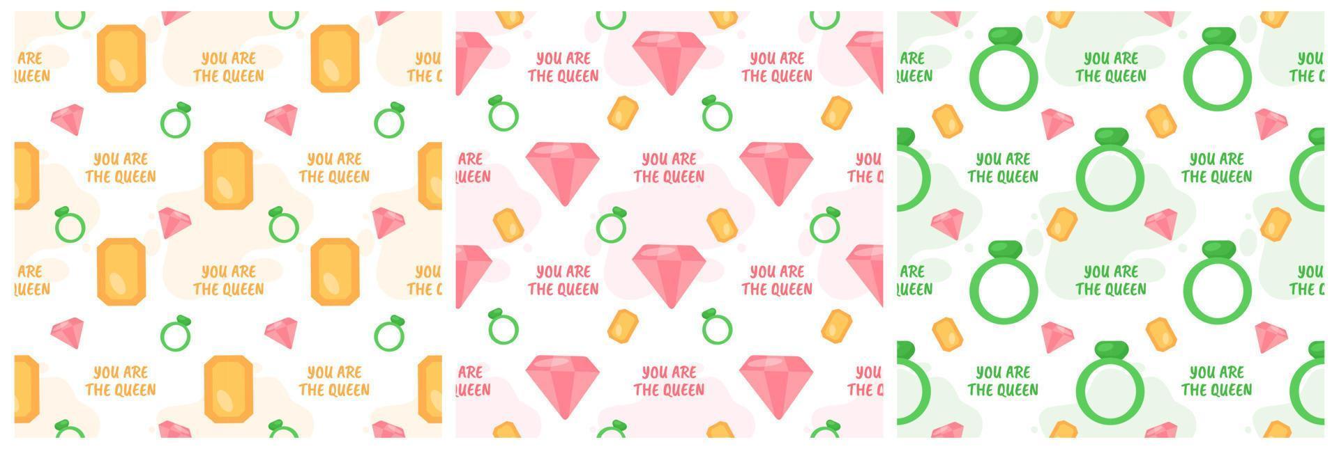 Set of Women Day Seamless Pattern Design with Girl Ornament in Template Hand Drawn Cartoon Flat Illustration vector
