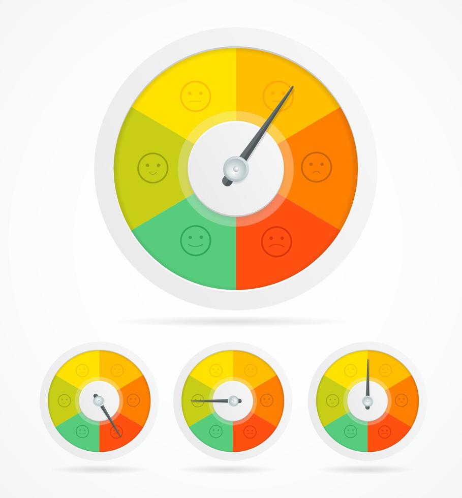 Realistic Detailed 3d Rating Feedback Meter Set. Vector