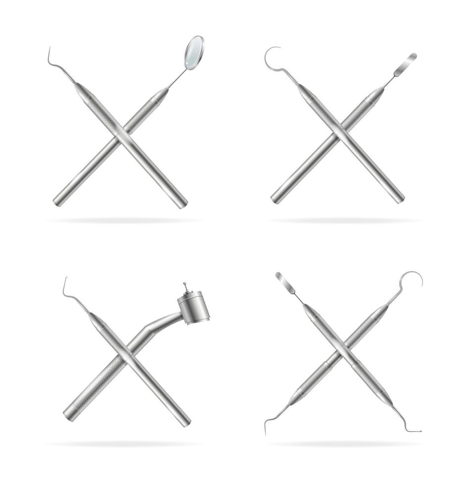 Realistic Detailed 3d Different Dental Tools Set. Vector