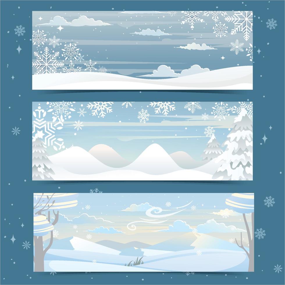 plantilla de banner de invierno con fondo azul y nieve vector